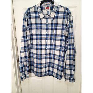 Wrangler Plus Size Men's Blue & White Plaid Button-Up Long Sleeve Shirt Size 2XL